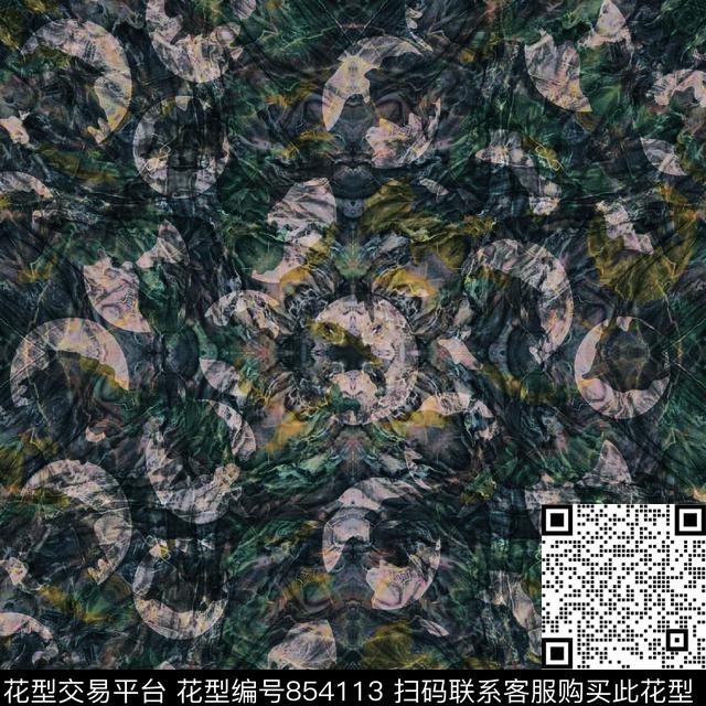 清新风抽象创意花卉数码印花华亿平台下载（图片编号: 854113） - 瓦栏（Walan）