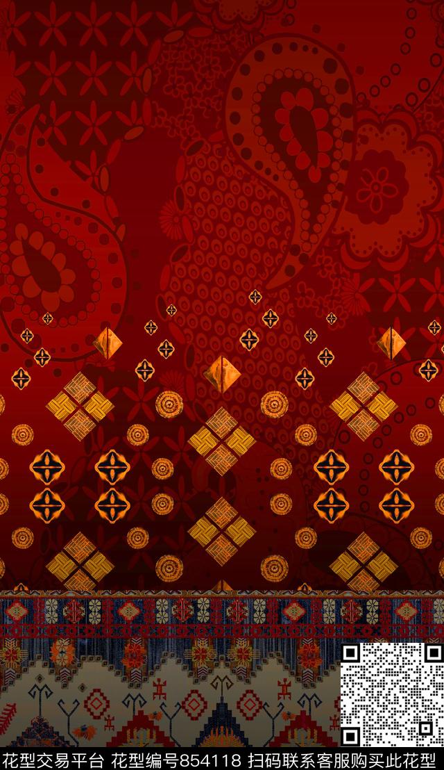 中国风波西米亚民族风数码印花华亿平台下载（图片编号: 854118） - 瓦栏（Walan）