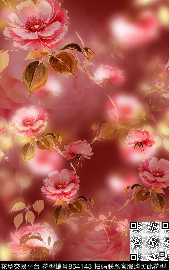 花卉破碎花卉朦胧花卉数码印花华亿平台下载（图片编号: 854143） - 瓦栏（Walan）