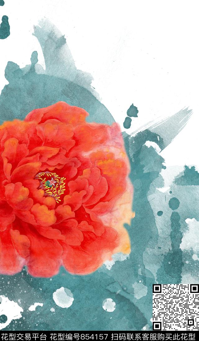 花朵牡丹中国风数码印花华亿平台下载（图片编号: 854157） - 瓦栏（Walan）