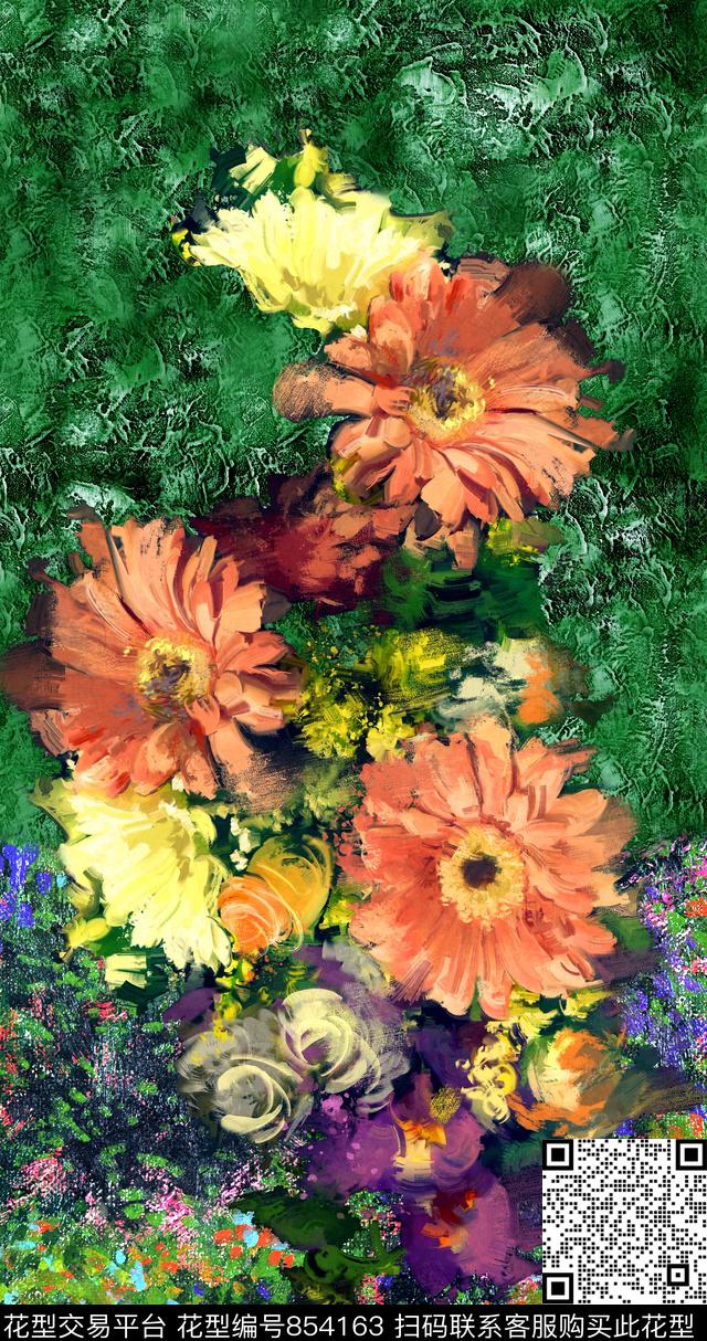 油画花卉肌理数码印花华亿平台下载（图片编号: 854163） - 瓦栏（Walan）