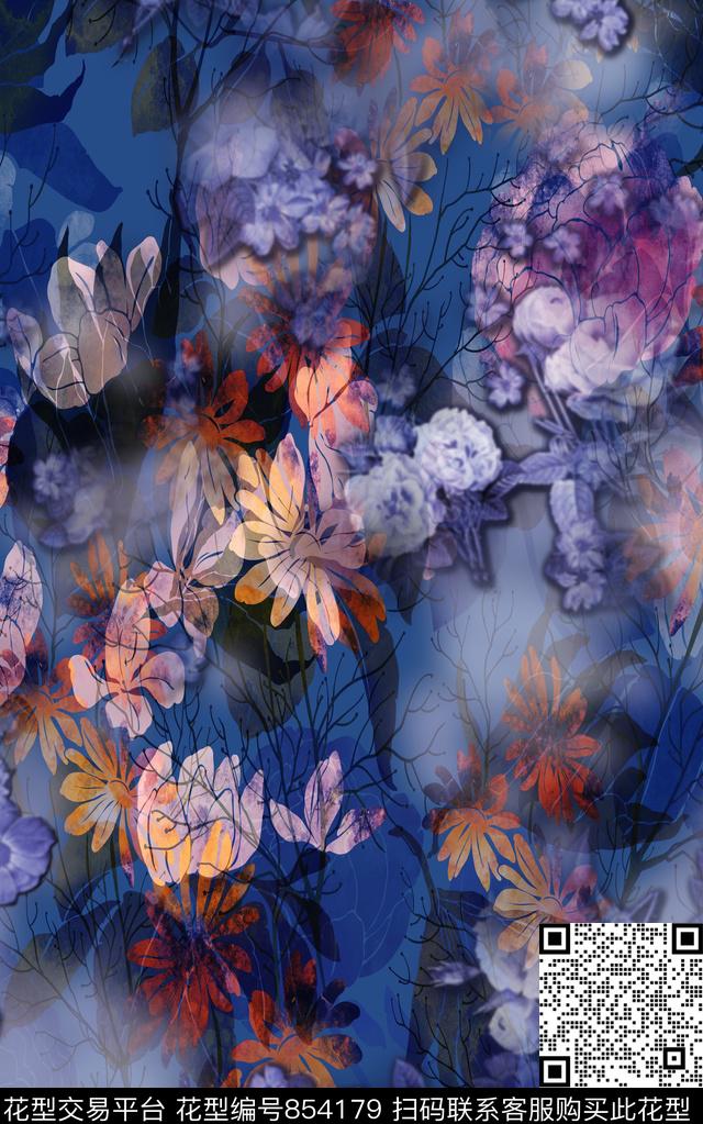 朦胧花卉破碎花卉小花数码印花华亿平台下载（图片编号: 854179） - 瓦栏（Walan）