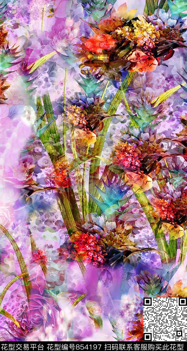 玫瑰趣味花朵数码印花华亿平台下载（图片编号: 854197） - 瓦栏（Walan）