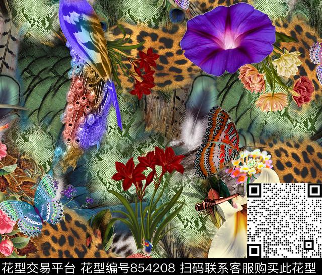 动物纹趣味花朵数码印花华亿平台下载（图片编号: 854208） - 瓦栏（Walan）