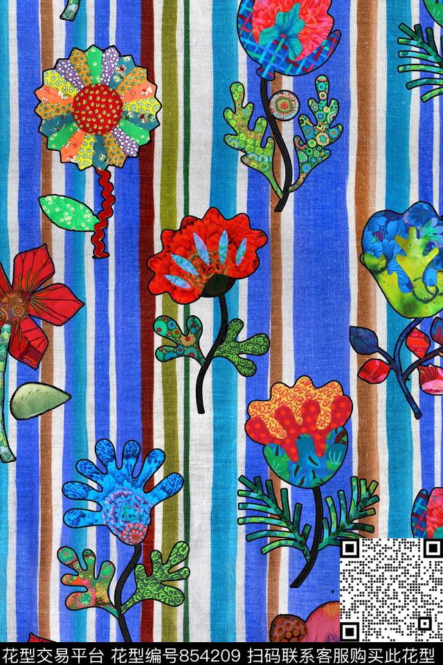 花卉贴布绣绣花数码印花华亿平台下载（图片编号: 854209） - 瓦栏（Walan）
