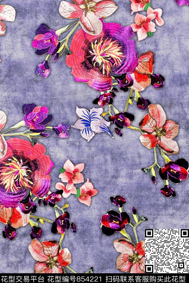 花卉刺绣绣花数码印花华亿平台下载（图片编号: 854221） - 瓦栏（Walan）