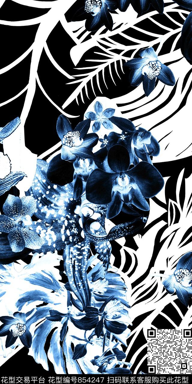 几何抽象花卉数码印花华亿平台下载（图片编号: 854247） - 瓦栏（Walan）