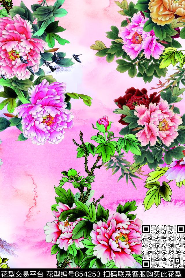 中国风民族风1/2跳接数码印花华亿平台下载（图片编号: 854253） - 瓦栏（Walan）