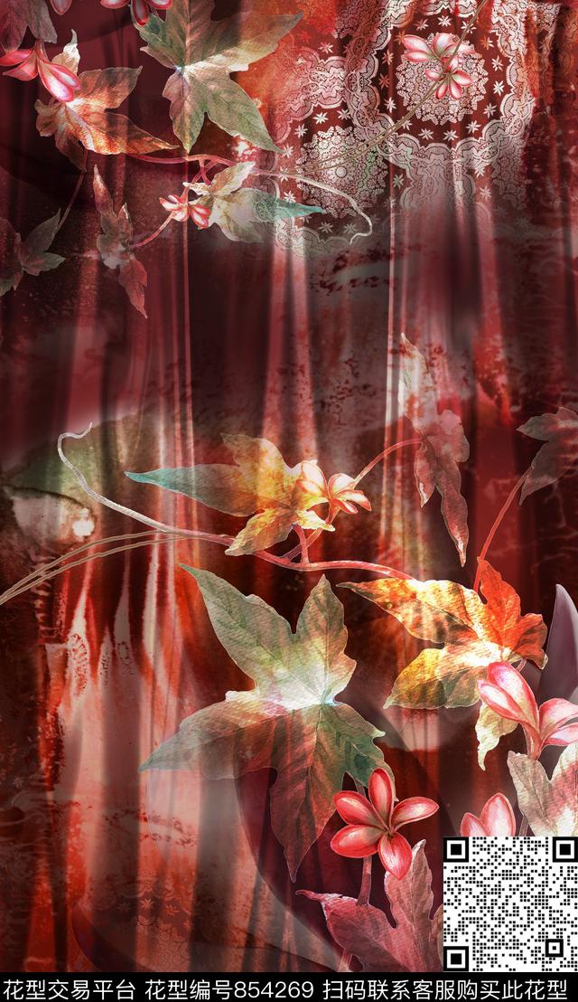 花卉破碎花朵朦胧数码印花华亿平台下载（图片编号: 854269） - 瓦栏（Walan）