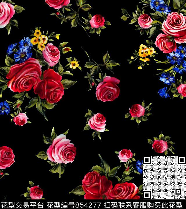 花朵牡丹玫瑰数码印花华亿平台下载（图片编号: 854277） - 瓦栏（Walan）