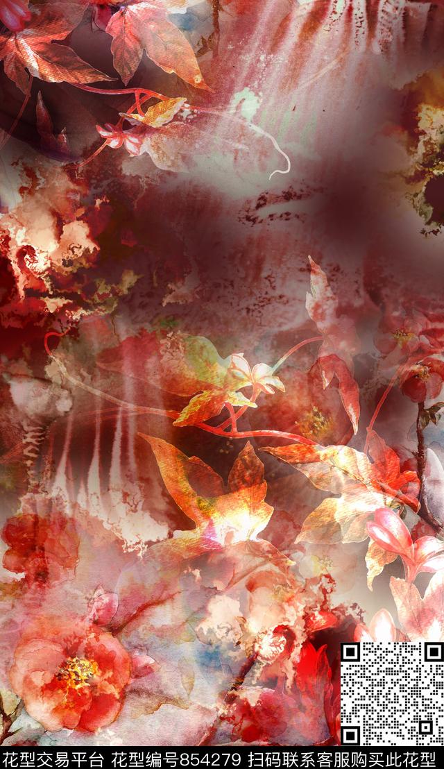花卉破碎花朵朦胧数码印花华亿平台下载（图片编号: 854279） - 瓦栏（Walan）
