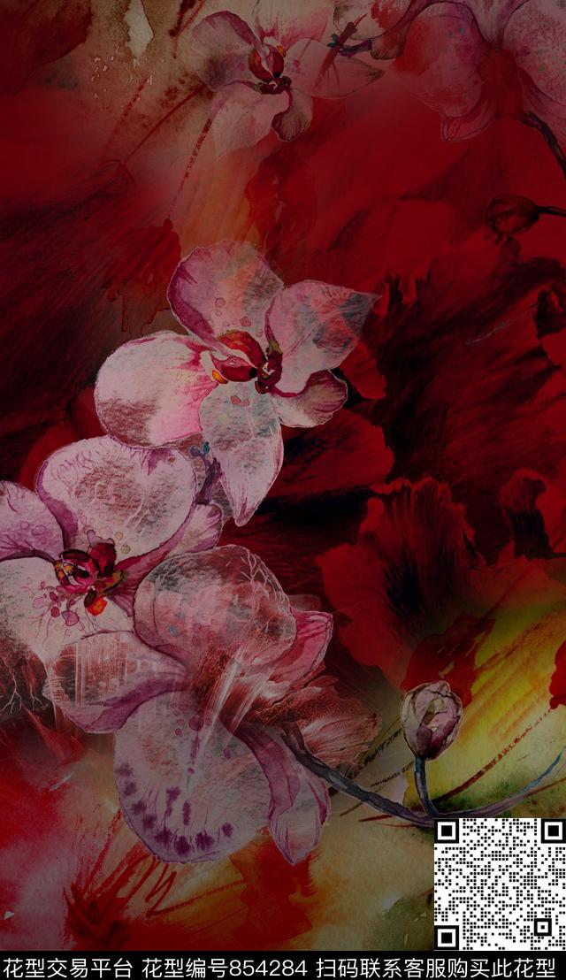 花卉破碎花朵朦胧数码印花华亿平台下载（图片编号: 854284） - 瓦栏（Walan）