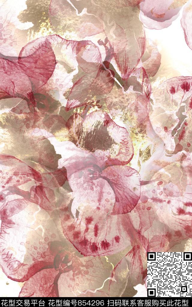 破碎花卉肌理抽象数码印花华亿平台下载（图片编号: 854296） - 瓦栏（Walan）