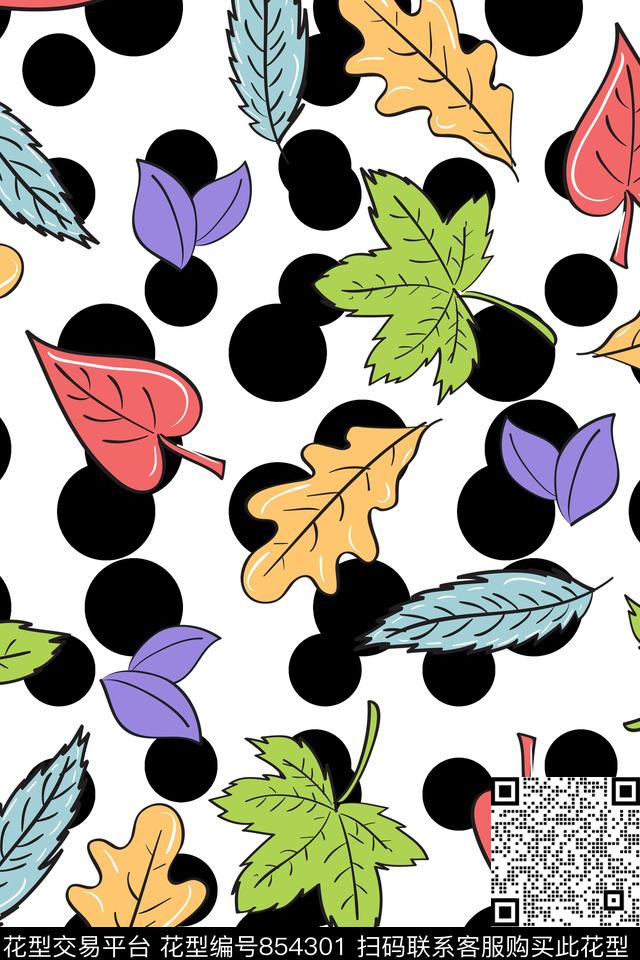 女士夏装清爽波点花卉树叶传统印花华亿平台下载（图片编号: 854301） - 瓦栏（Walan）