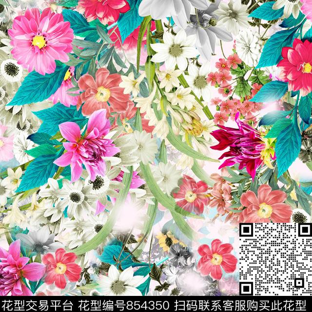 柔美清新写实花卉数码印花华亿平台下载（图片编号: 854350） - 瓦栏（Walan）