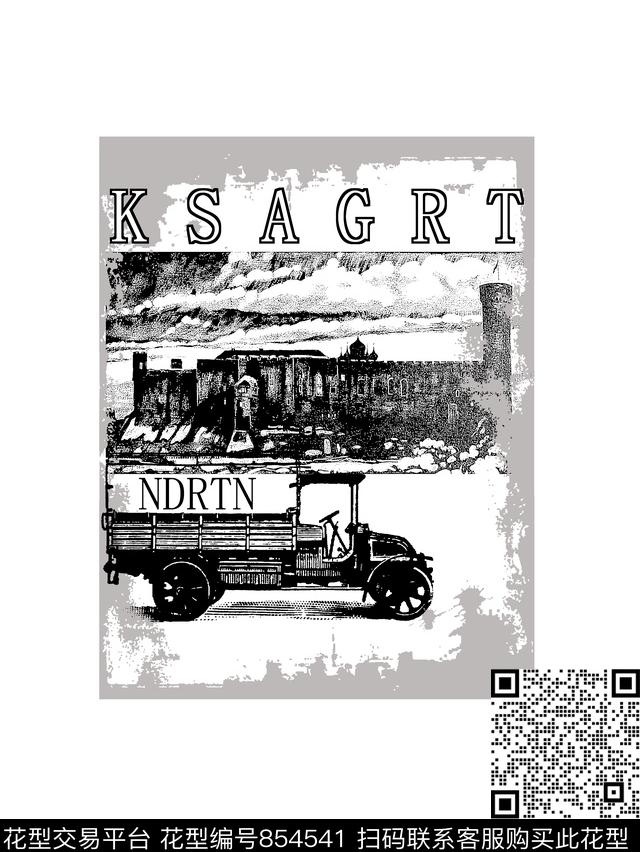 复古纹理车男装T恤华亿平台传统印花华亿平台下载（图片编号: 854541） - 瓦栏（Walan）