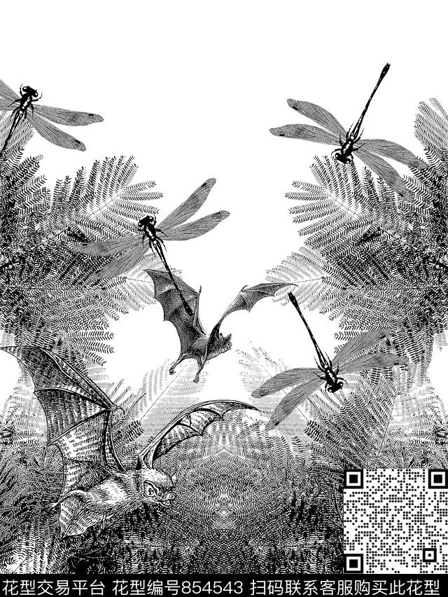 树叶纹理蜻蜓传统印花华亿平台下载（图片编号: 854543） - 瓦栏（Walan）