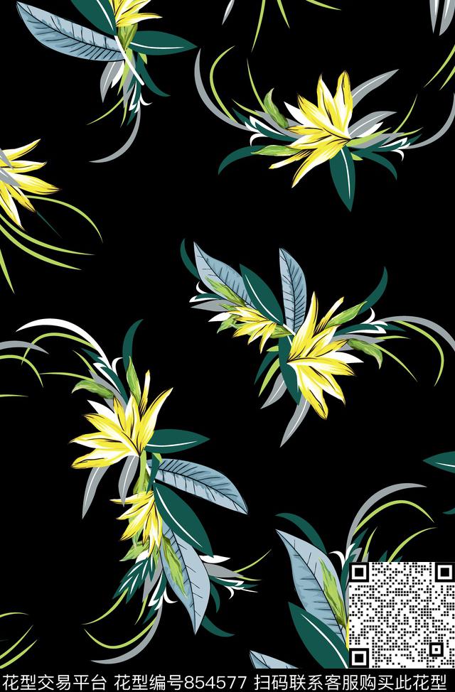 手绘抽象热带传统印花华亿平台下载（图片编号: 854577） - 瓦栏（Walan）