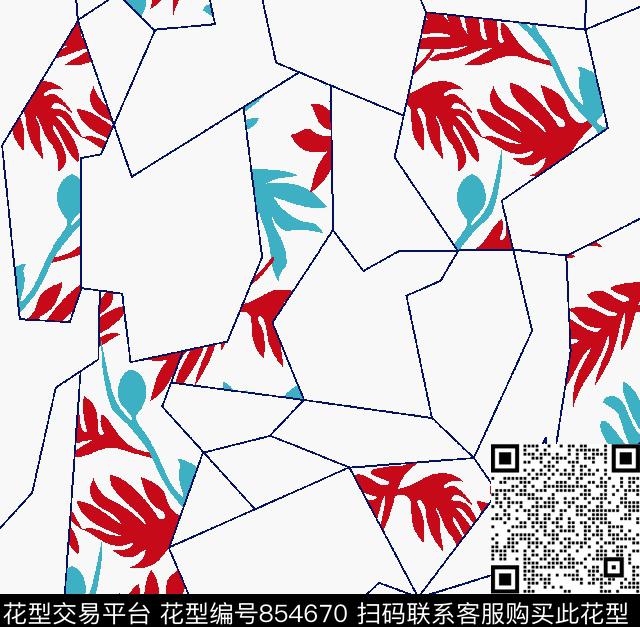 抽象不规则几何树叶传统印花华亿平台下载（图片编号: 854670） - 瓦栏（Walan）