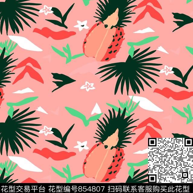 趣味热带手绘传统印花华亿平台下载（图片编号: 854807） - 瓦栏（Walan）