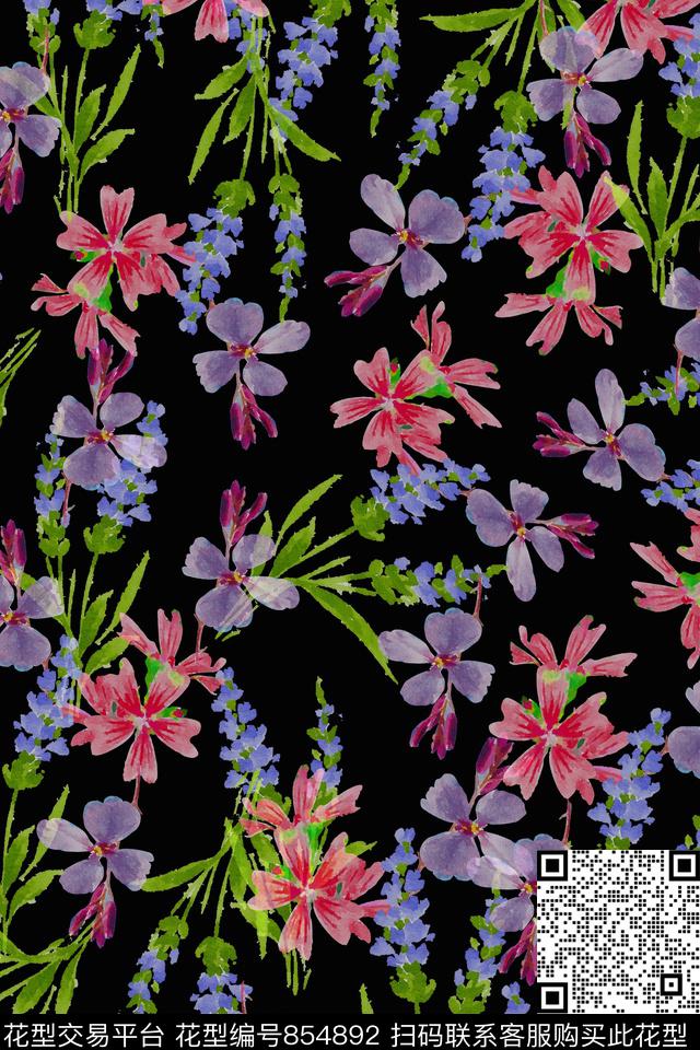 笔触手绘花卉数码印花华亿平台下载（图片编号: 854892） - 瓦栏（Walan）