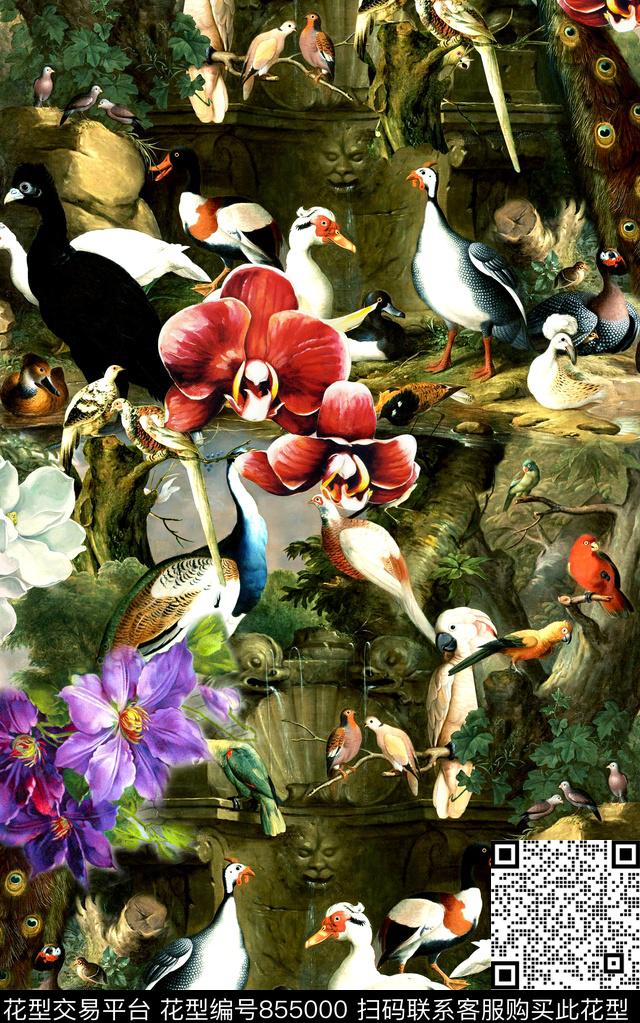 休闲动物花卉数码印花华亿平台下载（图片编号: 855000） - 瓦栏（Walan）