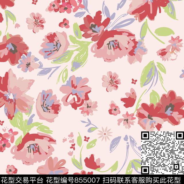 粉色花朵碎花传统印花华亿平台下载（图片编号: 855007） - 瓦栏（Walan）