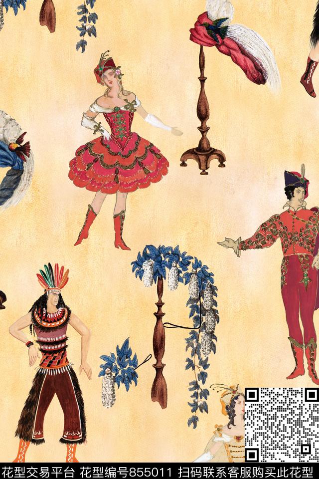 欧式休闲人物数码印花华亿平台下载（图片编号: 855011） - 瓦栏（Walan）