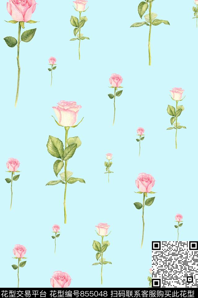 花卉小清新女装数码印花华亿平台下载（图片编号: 855048） - 瓦栏（Walan）