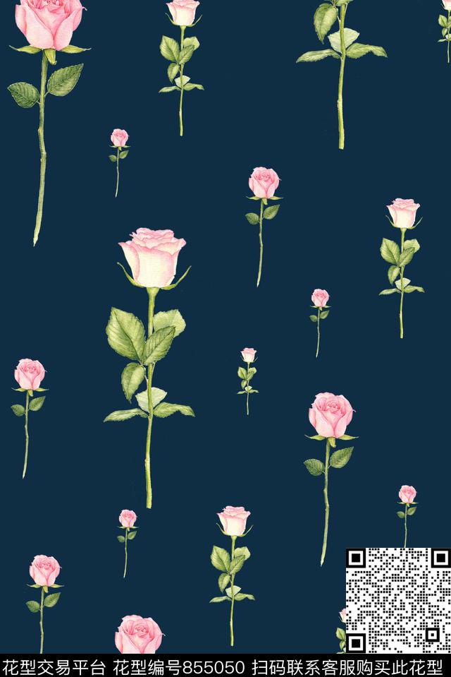 花卉小清新女装数码印花华亿平台下载（图片编号: 855050） - 瓦栏（Walan）