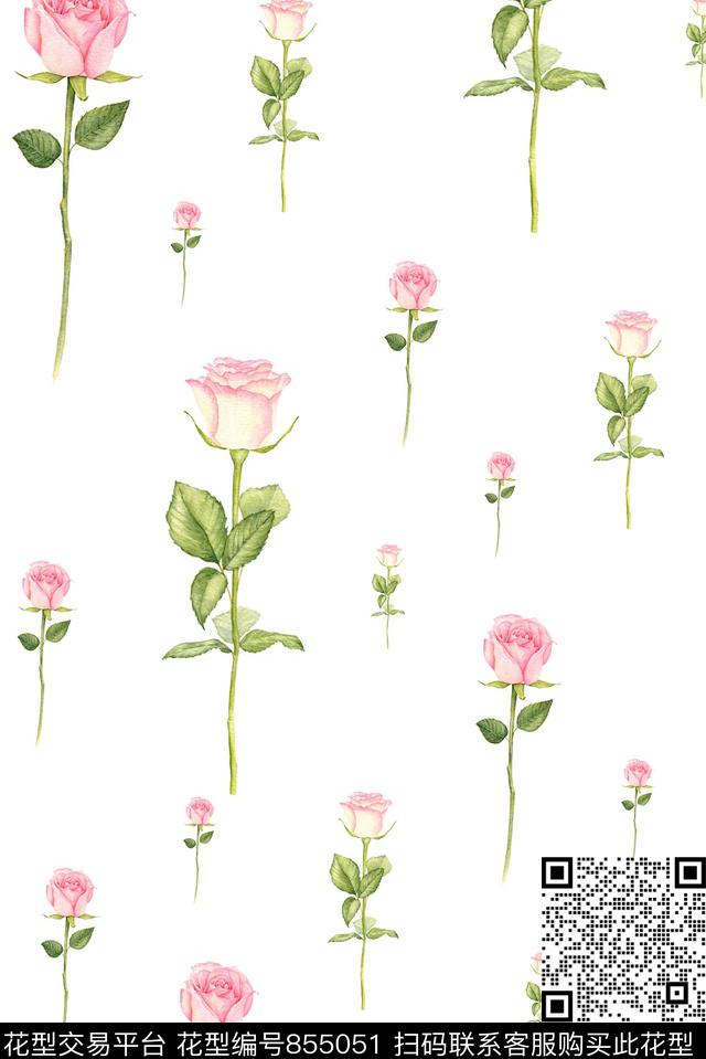 花卉小清新女装数码印花华亿平台下载（图片编号: 855051） - 瓦栏（Walan）