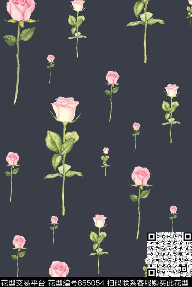 花卉小清新女装数码印花华亿平台下载（图片编号: 855054） - 瓦栏（Walan）