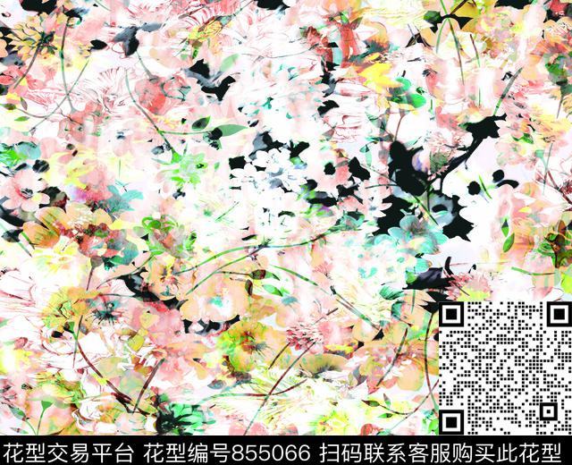 花朵花卉清新数码印花华亿平台下载（图片编号: 855066） - 瓦栏（Walan）