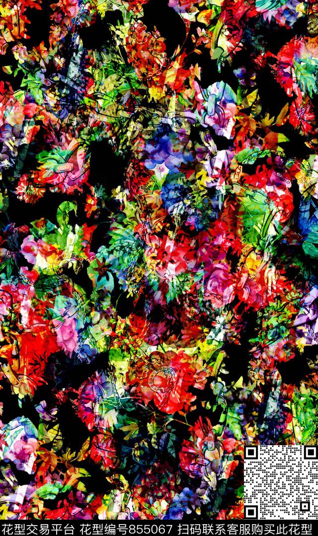 花朵花卉大花数码印花华亿平台下载（图片编号: 855067） - 瓦栏（Walan）