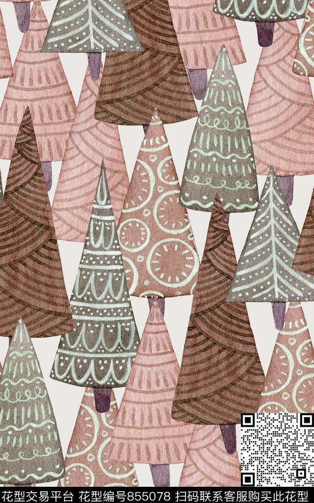 趣味树枝几何数码印花华亿平台下载（图片编号: 855078） - 瓦栏（Walan）