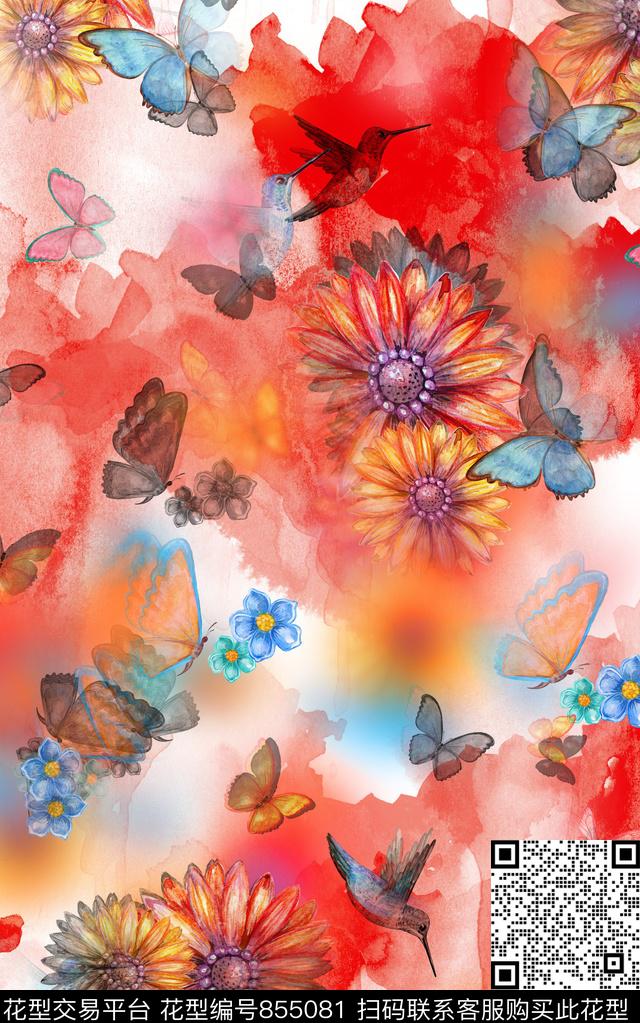乱花花卉渐变数码印花华亿平台下载（图片编号: 855081） - 瓦栏（Walan）