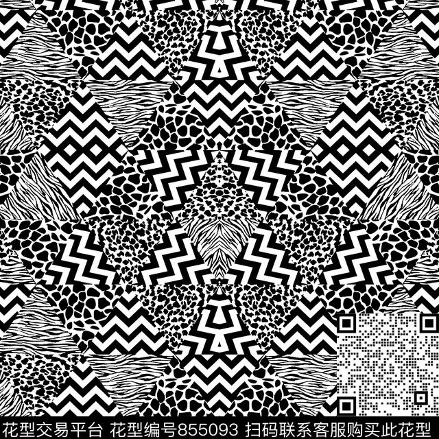 女装黑白花条纹传统印花华亿平台下载（图片编号: 855093） - 瓦栏（Walan）