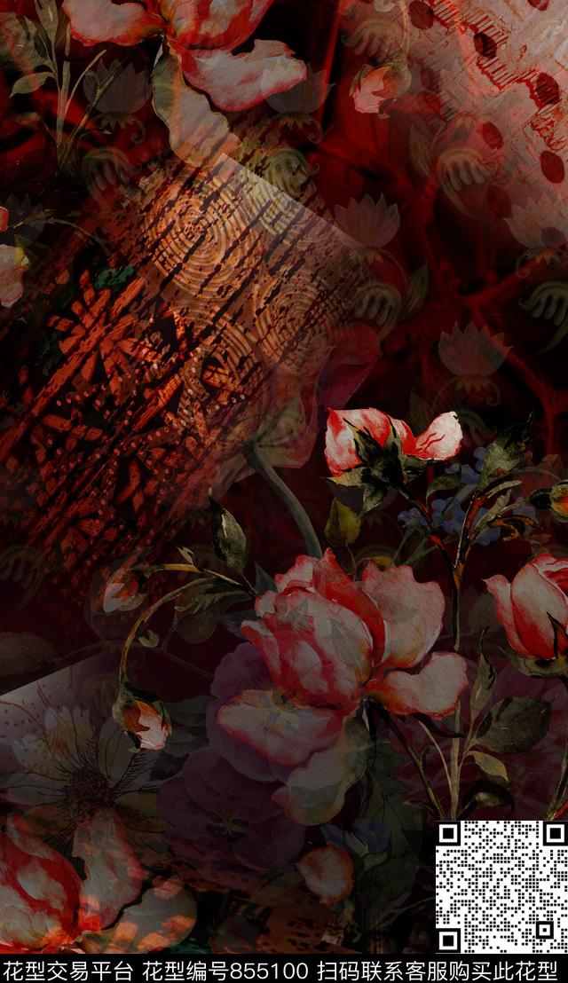 大花乱花民族风数码印花华亿平台下载（图片编号: 855100） - 瓦栏（Walan）