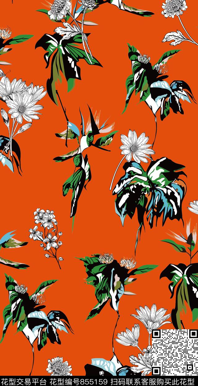 碎花热带花卉传统印花华亿平台下载（图片编号: 855159） - 瓦栏（Walan）