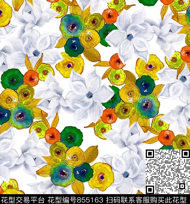 油画花卉艺术花卉多彩花数码印花华亿平台下载（图片编号: 855163） - 瓦栏（Walan）