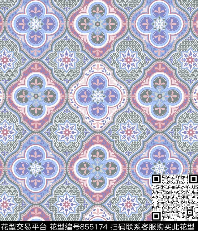 菱形规则几何几何传统印花华亿平台下载（图片编号: 855174） - 瓦栏（Walan）