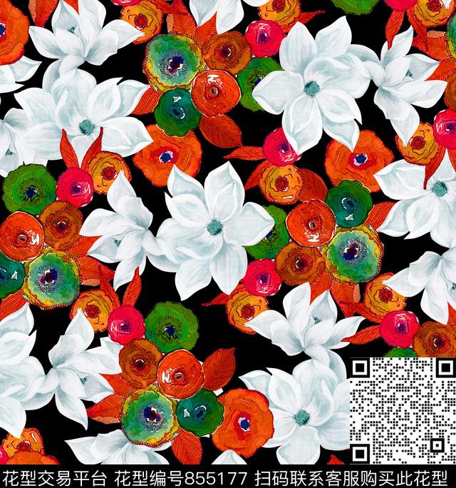 油画花卉艺术花卉多彩花数码印花华亿平台下载（图片编号: 855177） - 瓦栏（Walan）