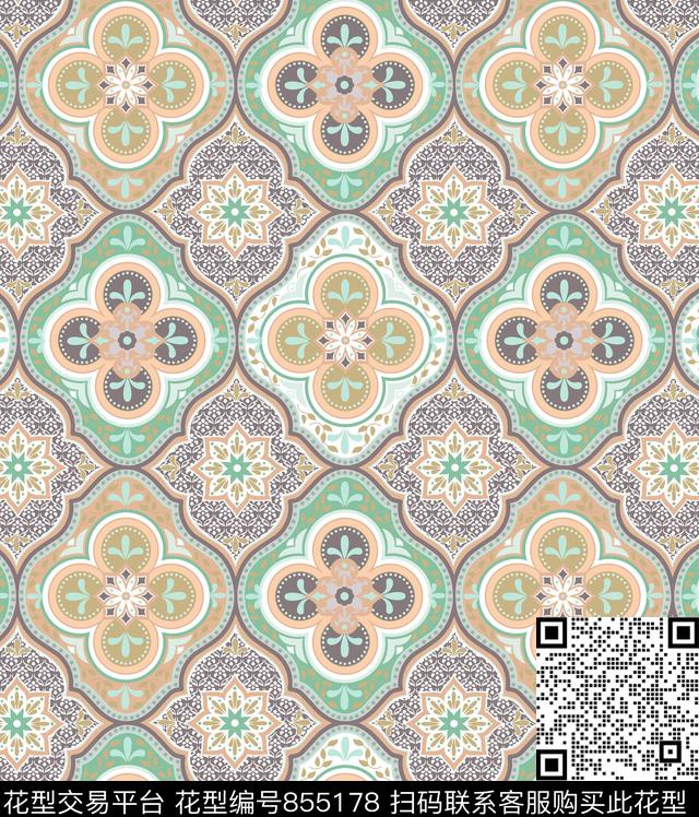 菱形规则几何几何传统印花华亿平台下载（图片编号: 855178） - 瓦栏（Walan）