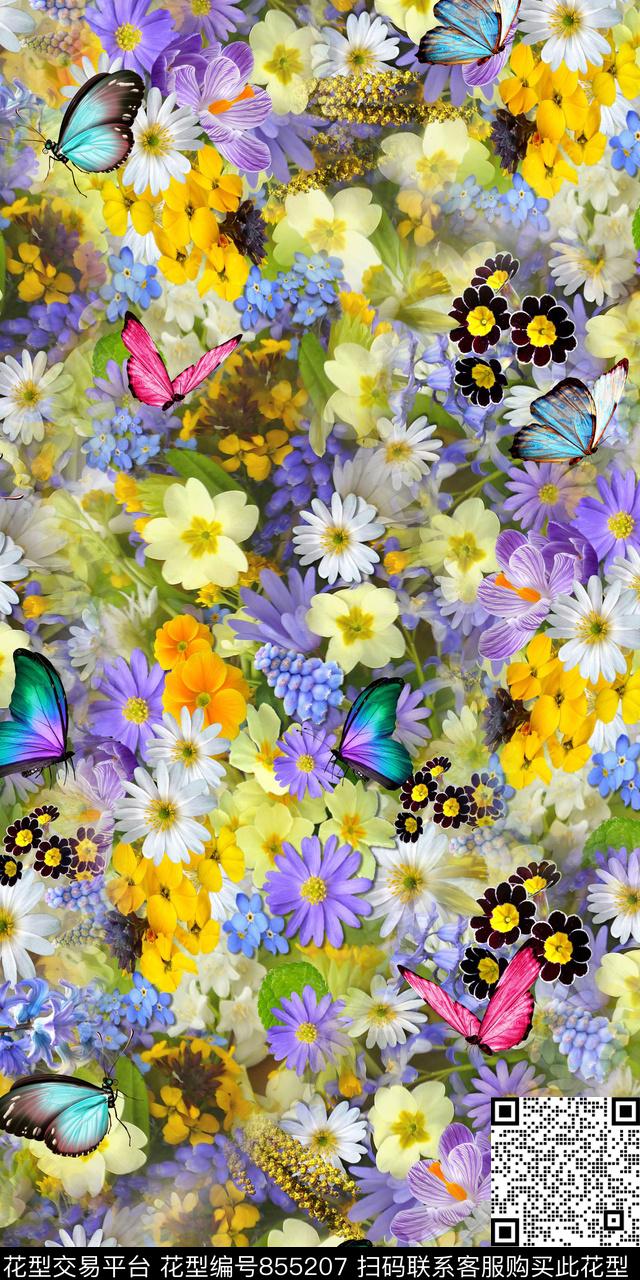 乱花雏菊小碎花数码印花华亿平台下载（图片编号: 855207） - 瓦栏（Walan）