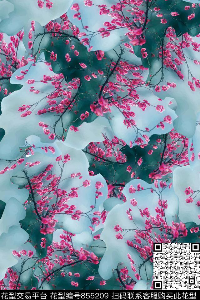 意境花朵花卉数码印花华亿平台下载（图片编号: 855209） - 瓦栏（Walan）