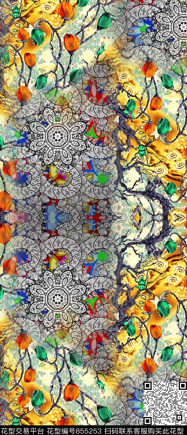 花卉花纹树藤数码印花华亿平台下载（图片编号: 855253） - 瓦栏（Walan）