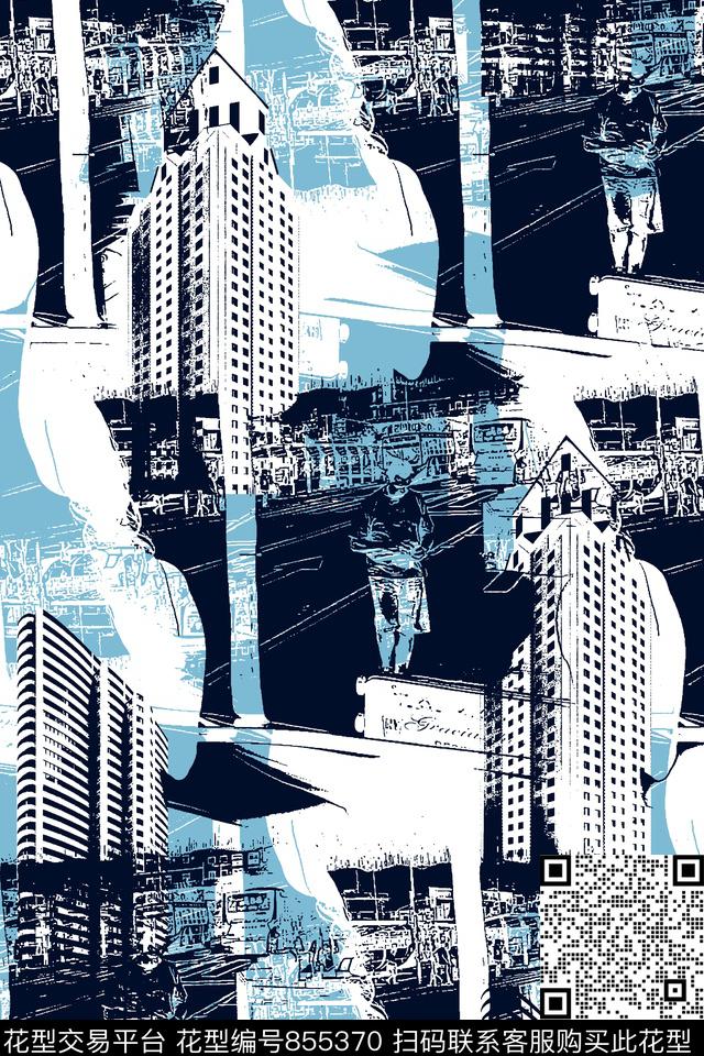 抽象纹理城市风景高楼数码印花华亿平台下载（图片编号: 855370） - 瓦栏（Walan）
