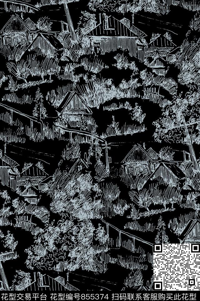 抽象纹理线条纹理靓仔男装华亿平台传统印花华亿平台下载（图片编号: 855374） - 瓦栏（Walan）