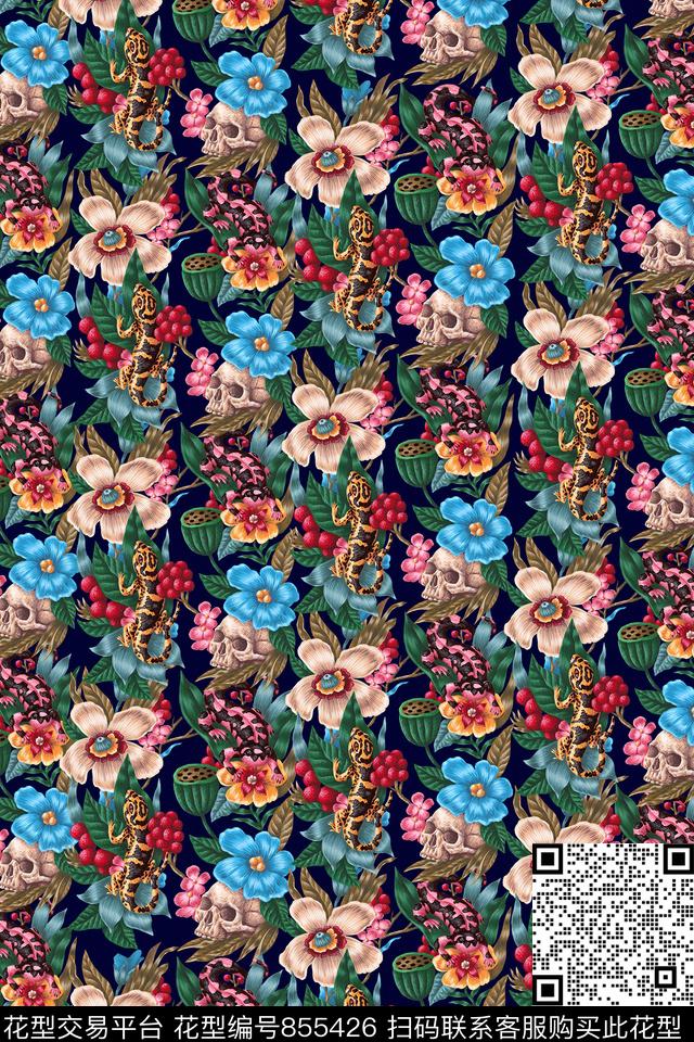 动物花卉大花数码印花华亿平台下载（图片编号: 855426） - 瓦栏（Walan）