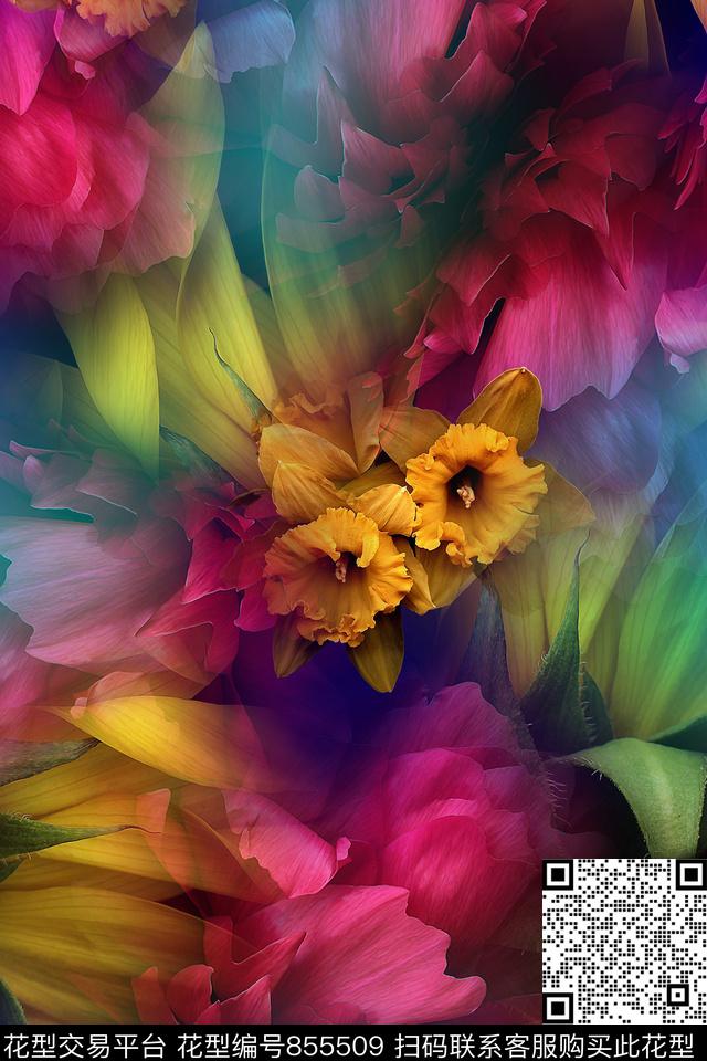 时尚手绘炫彩数码印花华亿平台下载（图片编号: 855509） - 瓦栏（Walan）